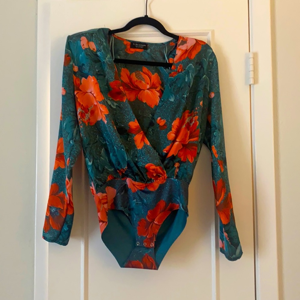 Zara teal/floral bodysuit size M
